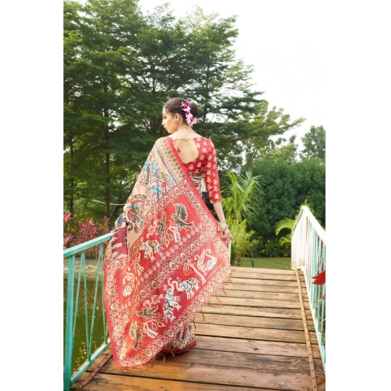 Generic Women's Tussar Silk Printed Saree With Unstitched Blouse (Maroon, 5.5 Mtr)