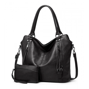 Generic Women's PU Leather Large Shoulder Zipper Handbag (Black)