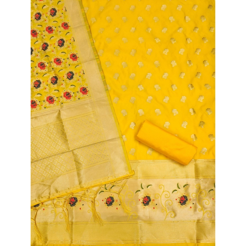 Women's Banarasi Silk Printed Unstitched Salwar Suit Material With Dupatta (Yellow, 3Mtrs) Women's Banarasi Silk Printed Unstitched Salwar Suit Material With Dupatta (Yellow, 3Mtrs)
