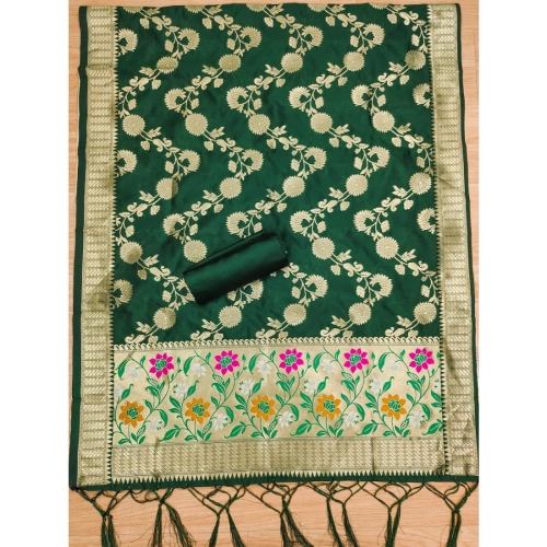 Women's Banarasi Silk Printed Unstitched Salwar Suit Material With Dupatta (Green, 3Mtrs) Women's Banarasi Silk Printed Unstitched Salwar Suit Material With Dupatta (Green, 3Mtrs)