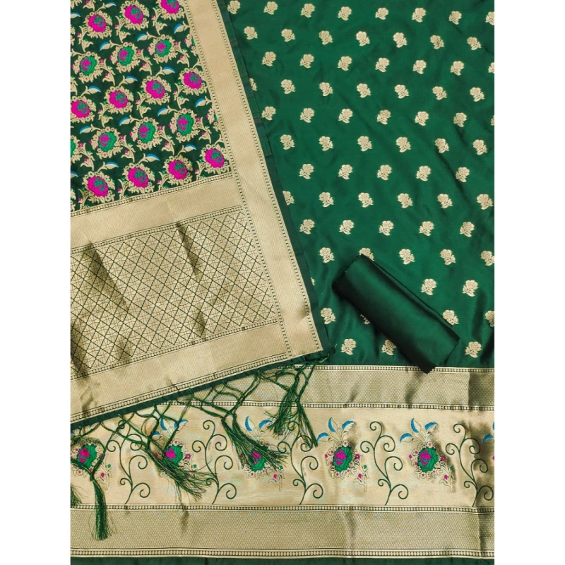 Women's Banarasi Silk Printed Unstitched Salwar Suit Material With Dupatta (Green, 3Mtrs) Women's Banarasi Silk Printed Unstitched Salwar Suit Material With Dupatta (Green, 3Mtrs)