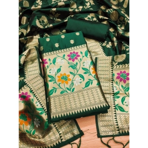 Generic Women's Banarasi Silk Printed Unstitched Salwar Suit Material With Dupatta (Green, 3Mtrs)