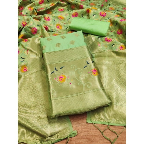 Women's Banarasi Silk Printed Unstitched Salwar Suit Material With Dupatta (Pista, 3Mtrs) Women's Banarasi Silk Printed Unstitched Salwar Suit Material With Dupatta (Pista, 3Mtrs)