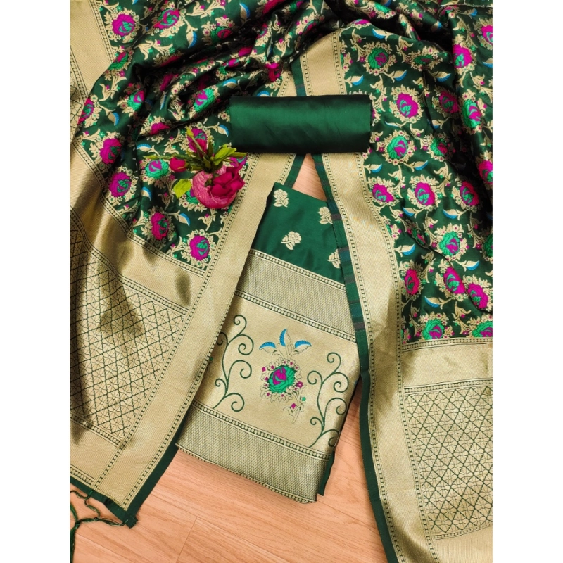 Women's Banarasi Silk Printed Unstitched Salwar Suit Material With Dupatta (Green, 3Mtrs) Women's Banarasi Silk Printed Unstitched Salwar Suit Material With Dupatta (Green, 3Mtrs)