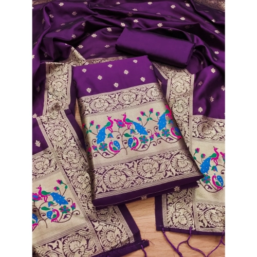 Women's Banarasi Silk Printed Unstitched Salwar Suit Material With Dupatta (Purple, 3Mtrs) Women's Banarasi Silk Printed Unstitched Salwar Suit Material With Dupatta (Purple, 3Mtrs)