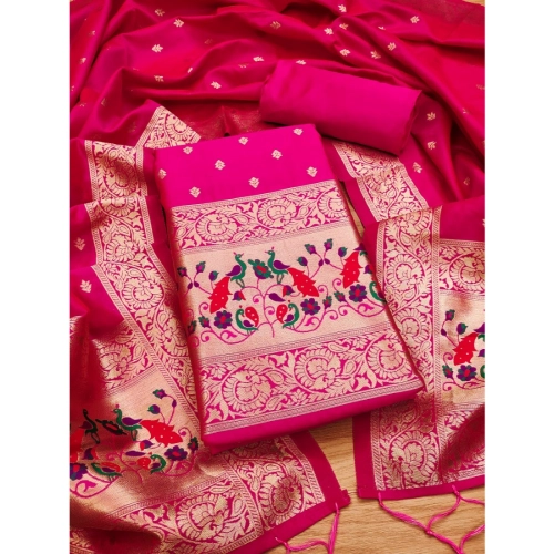 Women's Banarasi Silk Printed Unstitched Salwar Suit Material With Dupatta (Pink, 3Mtrs) Women's Banarasi Silk Printed Unstitched Salwar Suit Material With Dupatta (Pink, 3Mtrs)