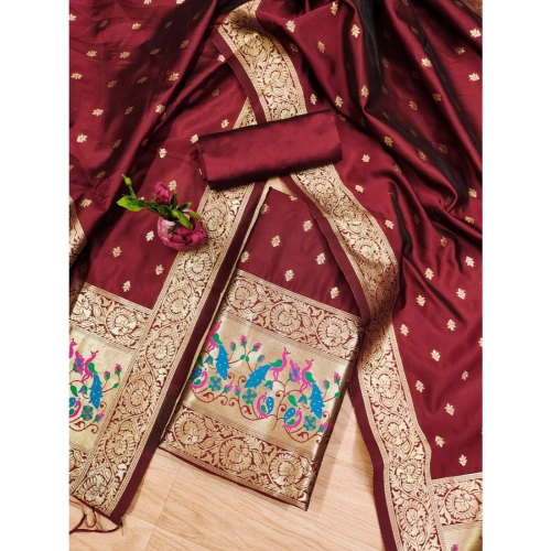 Women's Banarasi Silk Printed Unstitched Salwar Suit Material With Dupatta (Maroon, 3Mtrs) Women's Banarasi Silk Printed Unstitched Salwar Suit Material With Dupatta (Maroon, 3Mtrs)