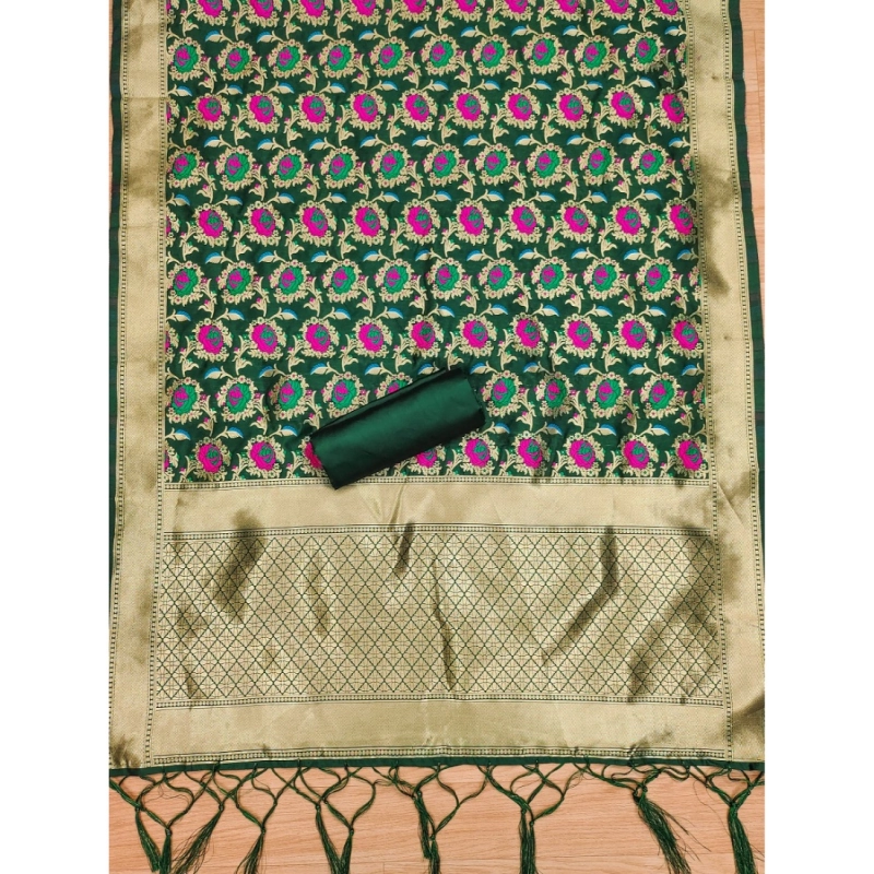 Women's Banarasi Silk Printed Unstitched Salwar Suit Material With Dupatta (Green, 3Mtrs) Women's Banarasi Silk Printed Unstitched Salwar Suit Material With Dupatta (Green, 3Mtrs)