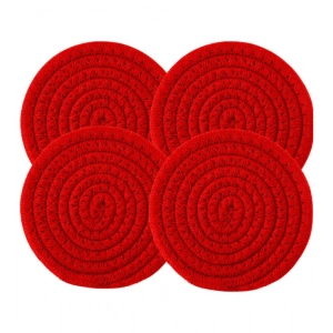 Generic Cotton Rope Drink Coasters 4 Pcs Set (Red)