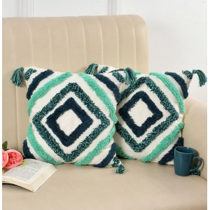 Generic Cotton Tufted Cushion Pillow Cover 16x16 Inch Pack of 2 (Green)