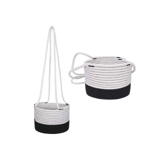 Generic Cotton Hanging Planter Flower Basket Pack of 1 (Black &amp; White)