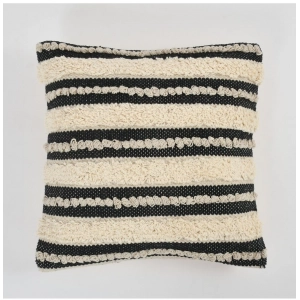 Generic Cotton Striped Handcrafted Pit Loom Cushion Cover 16x16 Inch Pack of 2 (Black Cream)