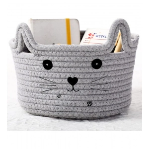 Generic Cotton Small Cat With Face Basket Pack of 1 (Grey)