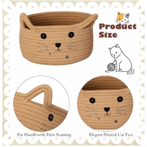 Generic Cotton Small Cat With Face Basket Pack of 1 (Beige)