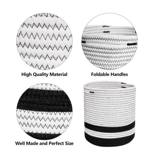 Generic Cotton Large Woven Storage Basket 10x10 Inch Pack of 1 (Black &amp; White)