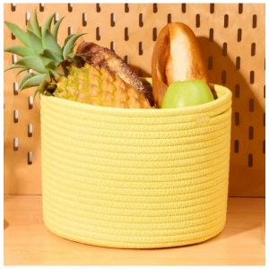 Generic Cotton Round Small Storage Basket 9x7 Inch Pack of 1 (Yellow)