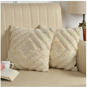 Generic Cotton Tufted Cushion Pillow Cover 16x16 Inch Pack of 2 (Off White)