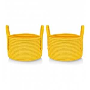 Generic Cotton Round Storage Rope Woven Baskets Pack of 2 (Yellow)