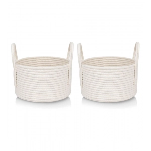 Generic Cotton Round Storage Rope Woven Baskets Pack of 2 (White)
