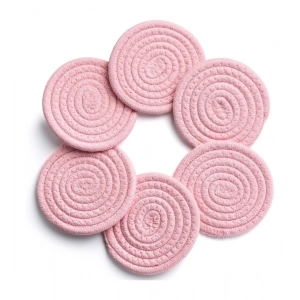 Generic Cotton Rope Drink Coasters 6 Pcs Set (Pink)