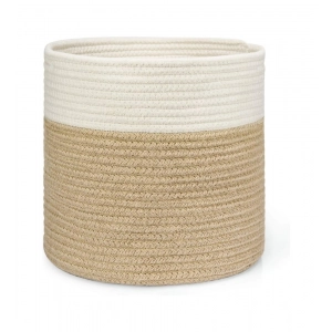 Generic Cotton Large Woven Storage Basket 11x11 Inch Pack of 1 (Beige White)