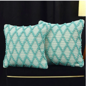 Generic Cotton Handcrafted Pit Loom Cushion Cover 16x16 Inch Pack of 2 (Sea Green)