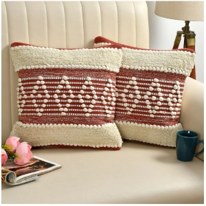 Generic Cotton Handcrafted Pit Loom Cushion Cover 16x16 Inch Pack of 2 (Red Cream)