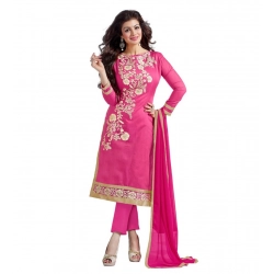 Generic Women's Chanderi Unstitched Salwar Suit-Material With Dupatta (Pink,2 Mtrs)