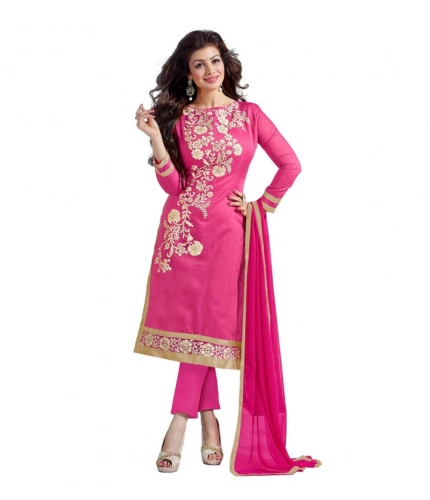Generic Women's Chanderi Unstitched Salwar Suit-Material With Dupatta (Pink,2 Mtrs)