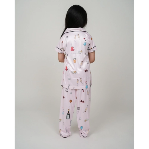 Girl's Silk Bleand Printed Short Sleeve Night Suit Set (Light Pink) Girl's Silk Bleand Printed Short Sleeve Night Suit Set (Light Pink)