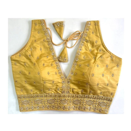 Generic Women's Silk Thread work V Neck Sleeve Less Readymade Blouse (Yellow, Free Size)