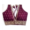 Generic Women's Silk Thread work V Neck Sleeve Less Readymade Blouse (Wine, Free Size)
