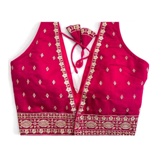 Generic Women's Silk Thread work V Neck Sleeve Less Readymade Blouse (Rani, Free Size)