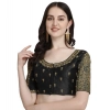 Generic Women's Phantom Silk Woven Round Neck Short Sleeve Readymade Blouse (Black, Free Size)