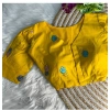 Generic Women's Khadi Cotton Embroidery V Neck Short Sleeve Readymade Blouse (Yellow, Free Size)