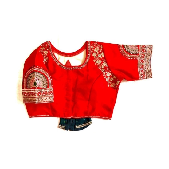 Generic Women's Shining silk Sequance Round Neck Short Sleeve Readymade Blouse (Red, Free Size) Generic Women's Shining silk Sequance Round Neck Short Sleeve Readymade Blouse (Red, Free Size)