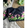Generic Women's Silk Hand Work Round Neck Short Sleeve Readymade Blouse (Black, Free Size)