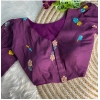 Generic Women's Khadi Cotton Embroidery V Neck Short Sleeve Readymade Blouse (Wine, Free Size)