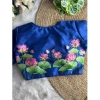 Generic Women's Silk Hand Work Round Neck Short Sleeve Readymade Blouse (Blue, Free Size)