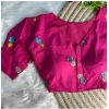Generic Women's Khadi Cotton Embroidery V Neck Short Sleeve Readymade Blouse (Pink, Free Size)
