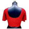 Generic Women's Lycra  Printed Round Neck Flared Sleeves Readymade Blouse (Red, Free Size)