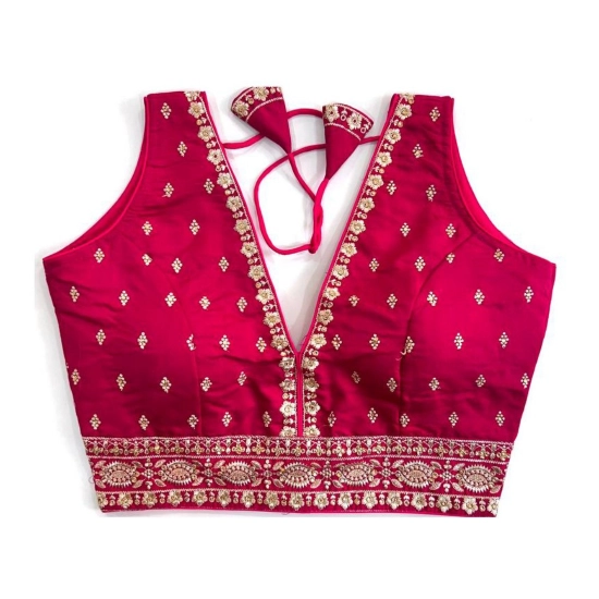 Generic Women's Silk Thread work V Neck Sleeve Less Readymade Blouse (Rani, Free Size)