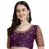 Generic Women's Phantom Silk Woven Round Neck Short Sleeve Readymade Blouse (Purple, Free Size)