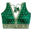 Generic Women's Silk Thread work V Neck Sleeve Less Readymade Blouse (Green, Free Size)