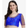 Generic Women's Phantom Silk Woven Round Neck Short Sleeve Readymade Blouse (Royal Blue, Free Size)