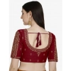 Generic Women's Phantom Silk Woven Round Neck Short Sleeve Readymade Blouse (Maroon, Free Size)