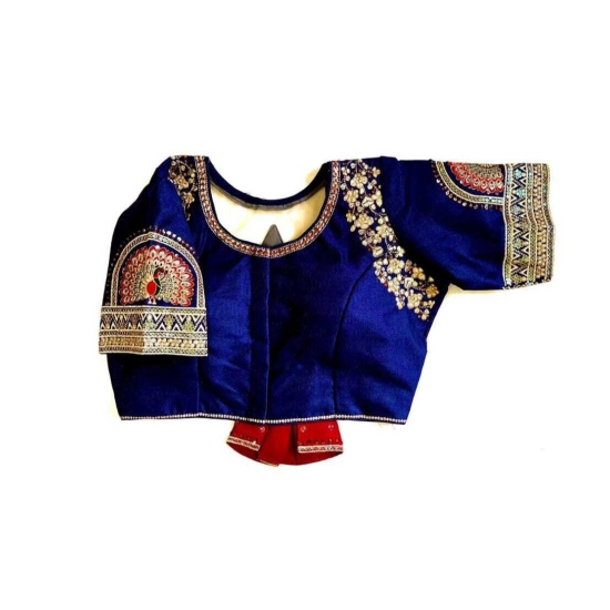 Generic Women's Shining silk Sequance Round Neck Short Sleeve Readymade Blouse (Blue, Free Size) Generic Women's Shining silk Sequance Round Neck Short Sleeve Readymade Blouse (Blue, Free Size)