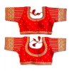 Generic Women's Phantom Silk Embroidery Round Neck Short Sleeve Readymade Blouse (Red, Free Size)