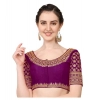 Generic Women's Silk Embroidery Coding Round Neck Short Sleeve Readymade Blouse (Purple, Free Size)