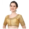 Generic Women's Silk Embroidery Coding Round Neck Short Sleeve Readymade Blouse (Golden, Free Size)